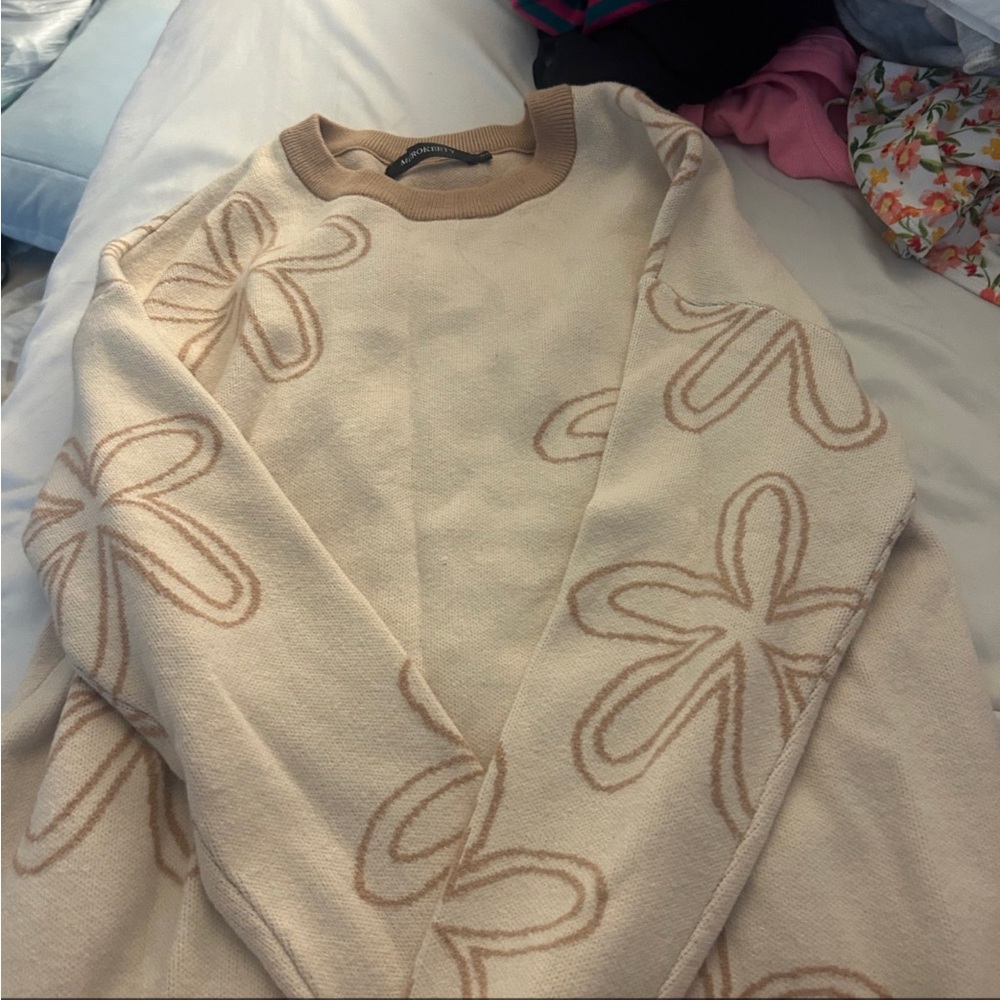 Beige Sweater with Floral Pattern